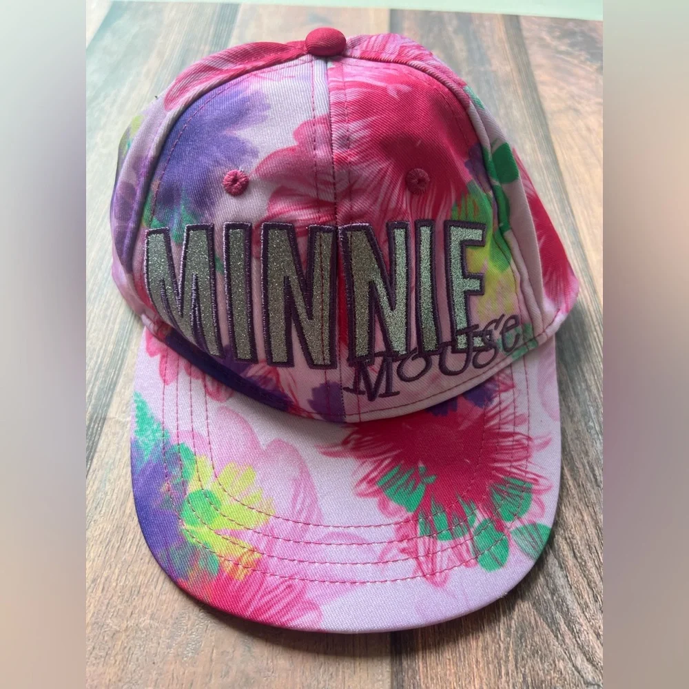 Disney Parks Floral Pink and Purple Minnie Baseball Cap Hat‎